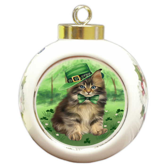 St. Patricks Day Irish Portrait Maine Coon Cat Round Ball Christmas Ornament RBPOR58149