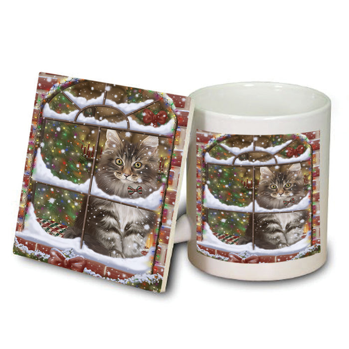Please Come Home For Christmas Maine Coon Cat Sitting In Window Mug and Coaster Set MUC53631