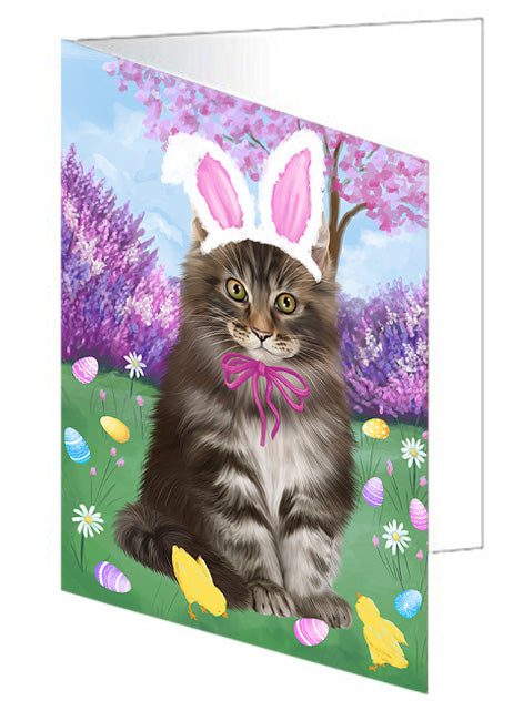 Easter Holiday Maine Coon Cat Handmade Artwork Assorted Pets Greeting Cards and Note Cards with Envelopes for All Occasions and Holiday Seasons GCD76268