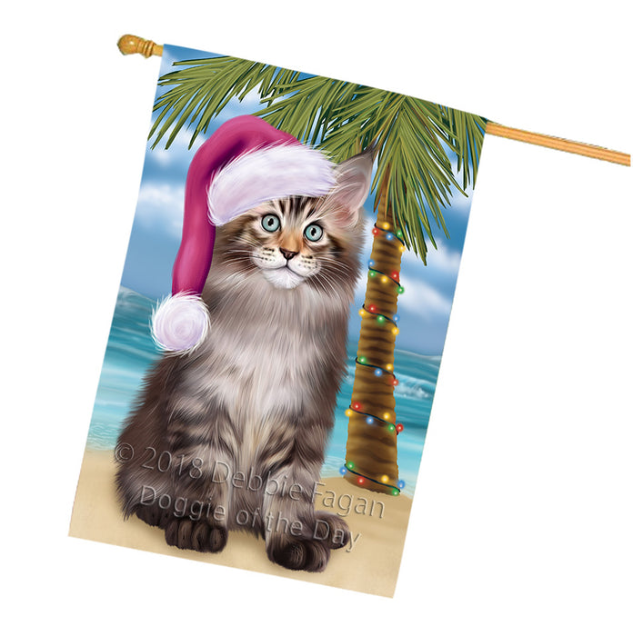 Summertime Happy Holidays Christmas Maine Coon Cat on Tropical Island Beach House Flag FLG54768
