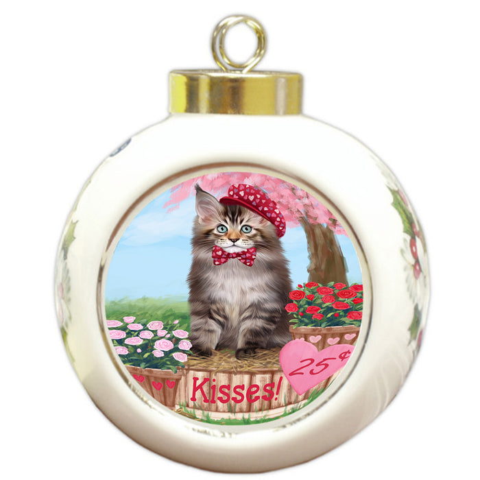 Rosie 25 Cent Kisses Maine Coon Cat Round Ball Christmas Ornament RBPOR56322