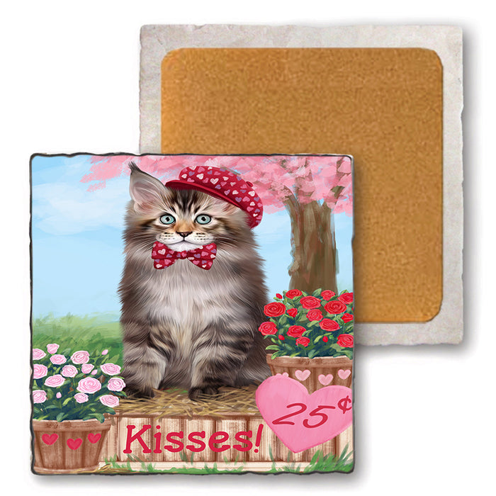 Rosie 25 Cent Kisses Maine Coon Cat Set of 4 Natural Stone Marble Tile Coasters MCST50966