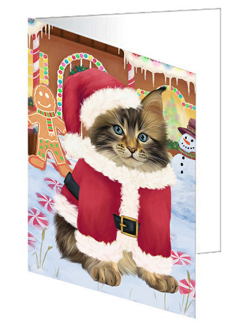 Christmas Gingerbread House Candyfest Maine Coon Cat Handmade Artwork Assorted Pets Greeting Cards and Note Cards with Envelopes for All Occasions and Holiday Seasons GCD73859