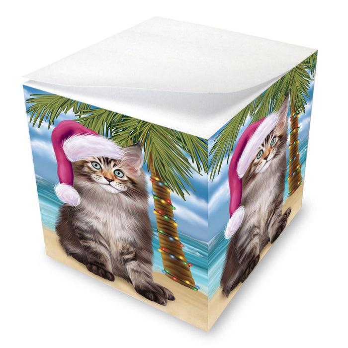 Summertime Happy Holidays Christmas Maine Coon Cat on Tropical Island Beach Note Cube NOC56088