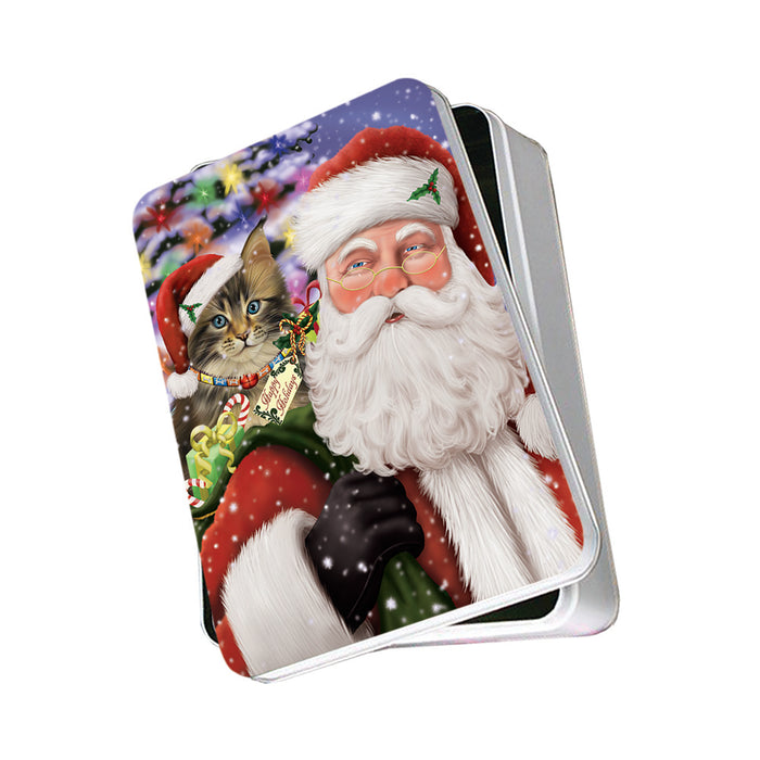 Santa Carrying Maine Coon Cat and Christmas Presents Photo Storage Tin PITN53639