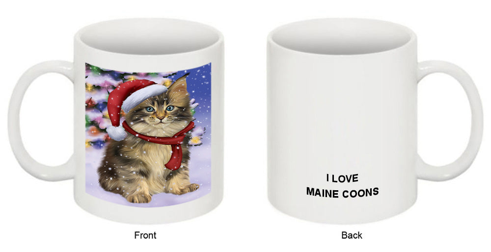 Winterland Wonderland Maine Coon Cat In Christmas Holiday Scenic Background Coffee Mug MUG49166