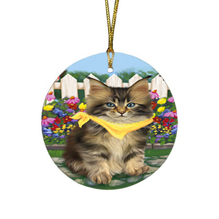 Spring Floral Maine Coon Cat Round Flat Christmas Ornament RFPOR52260
