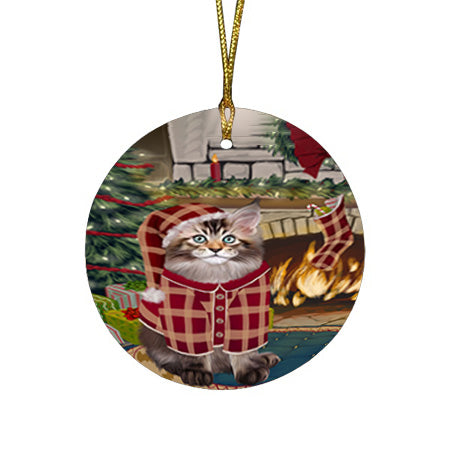 The Stocking was Hung Maine Coon Cat Round Flat Christmas Ornament RFPOR55714