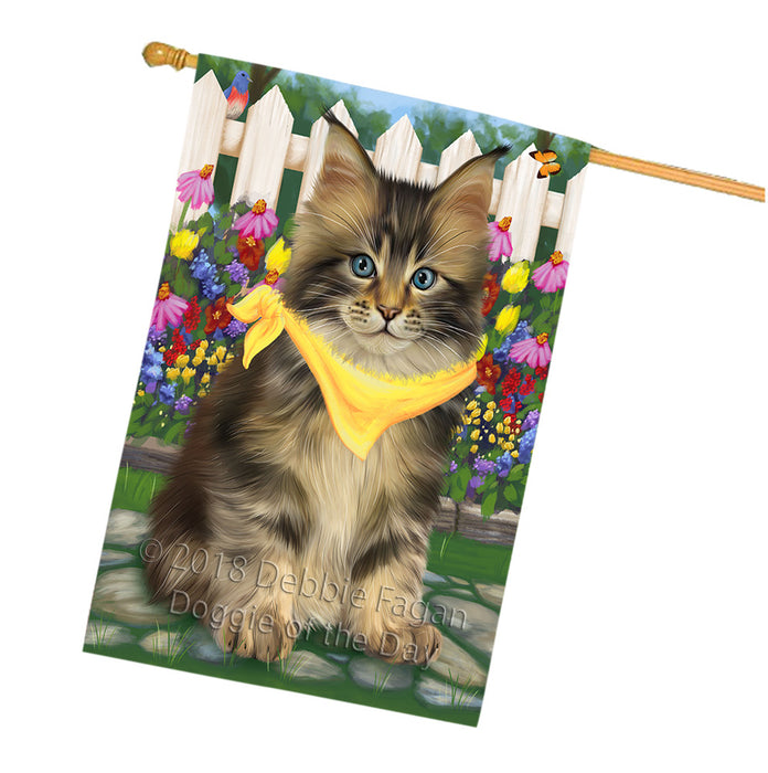 Spring Floral Maine Coon Cat House Flag FLG52350