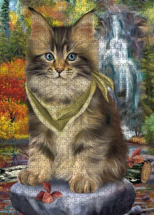 Scenic Waterfall Maine Coon Cat Puzzle with Photo Tin PUZL59835