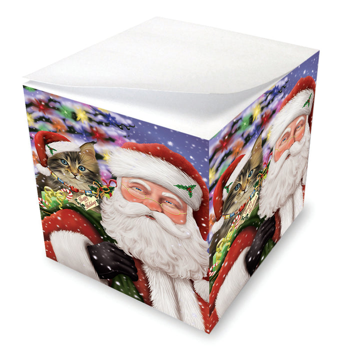 Santa Carrying Maine Coon Cat and Christmas Presents Note Cube NOC55342