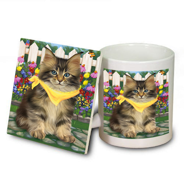 Spring Floral Maine Coon Cat Mug and Coaster Set MUC52209