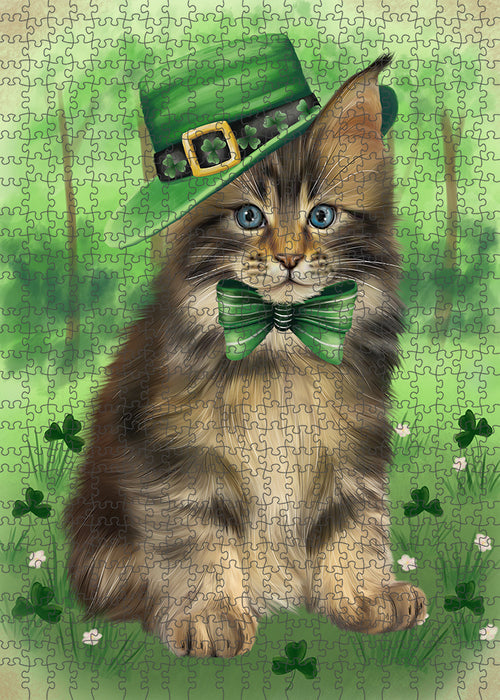 St. Patricks Day Irish Portrait Maine Coon Cat Portrait Jigsaw Puzzle for Adults Animal Interlocking Puzzle Game Unique Gift for Dog Lover's with Metal Tin Box PZL065