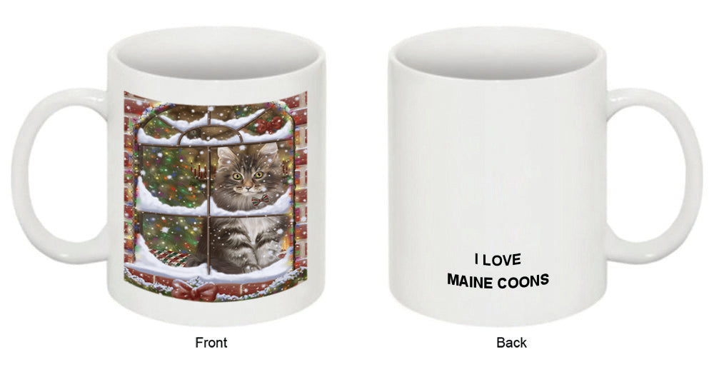 Please Come Home For Christmas Maine Coon Cat Sitting In Window Coffee Mug MUG49037