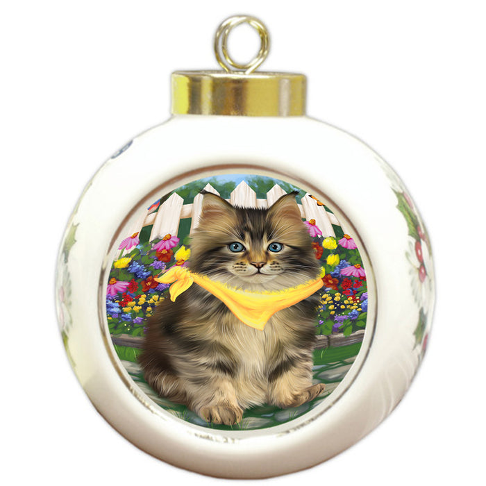 Spring Floral Maine Coon Cat Round Ball Christmas Ornament RBPOR52269