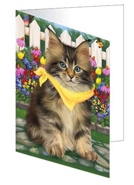 Spring Floral Maine Coon Cat Handmade Artwork Assorted Pets Greeting Cards and Note Cards with Envelopes for All Occasions and Holiday Seasons GCD60836