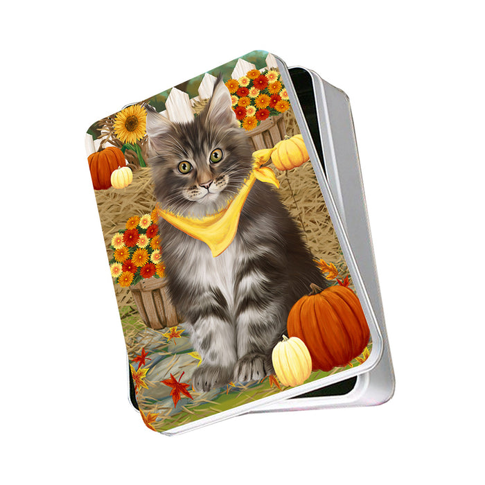 Fall Autumn Greeting Maine Coon Cat with Pumpkins Photo Storage Tin PITN52340