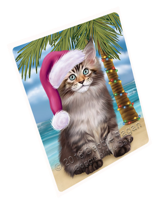 Summertime Happy Holidays Christmas Maine Coon Cat on Tropical Island Beach Large Refrigerator / Dishwasher Magnet RMAG88302