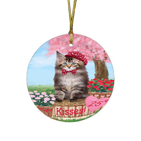 Rosie 25 Cent Kisses Maine Coon Cat Round Flat Christmas Ornament RFPOR56322
