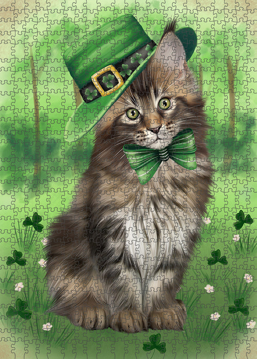 St. Patricks Day Irish Portrait Maine Coon Cat Portrait Jigsaw Puzzle for Adults Animal Interlocking Puzzle Game Unique Gift for Dog Lover's with Metal Tin Box PZL066