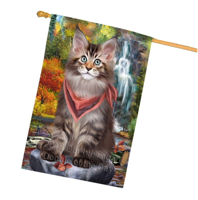 Scenic Waterfall Maine Coon Cat House Flag FLG52050