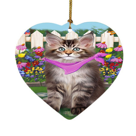 Spring Floral Maine Coon Cat Heart Christmas Ornament HPOR52270