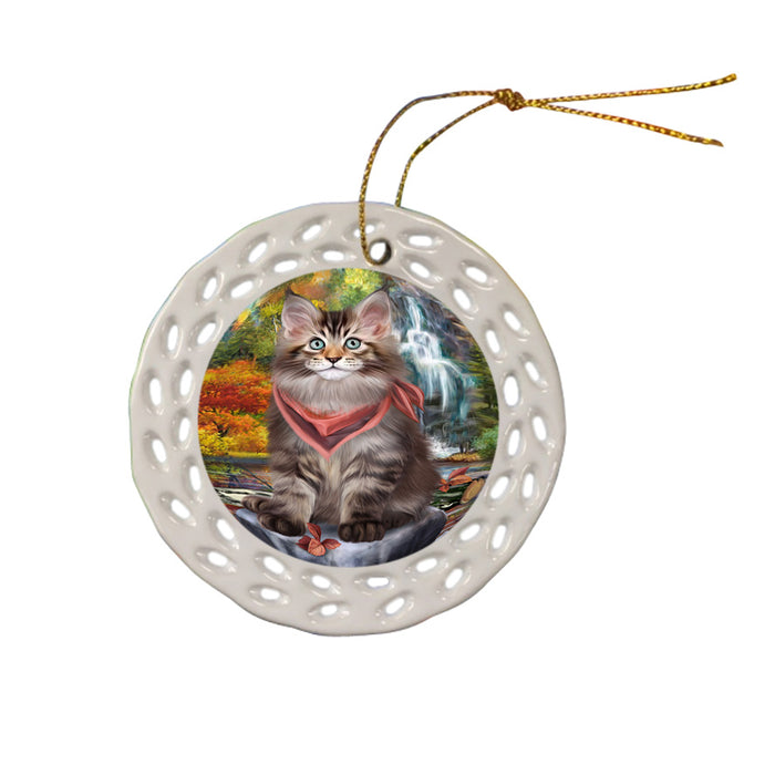 Scenic Waterfall Maine Coon Cat Ceramic Doily Ornament DPOR51917