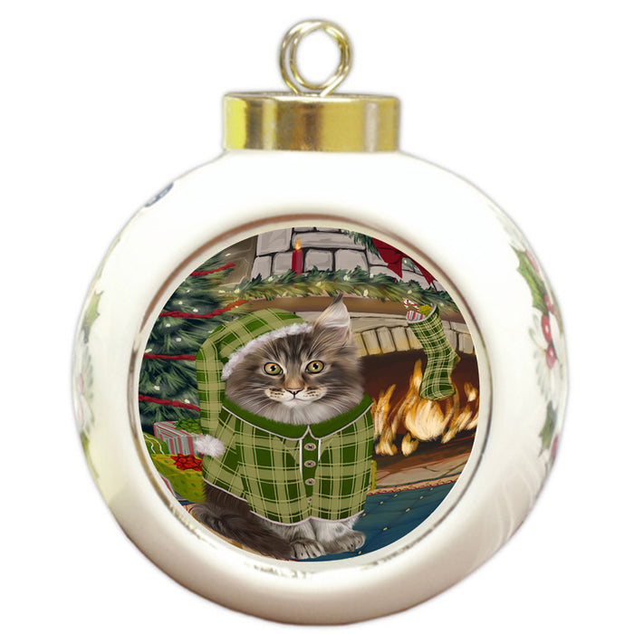 The Stocking was Hung Maine Coon Cat Round Ball Christmas Ornament RBPOR55715