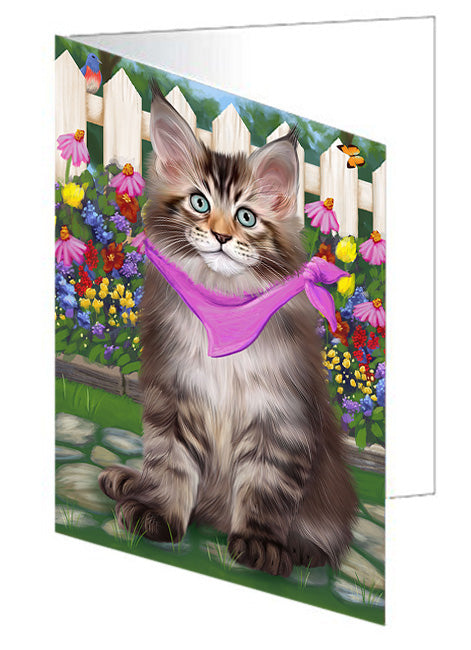 Spring Floral Maine Coon Cat Handmade Artwork Assorted Pets Greeting Cards and Note Cards with Envelopes for All Occasions and Holiday Seasons GCD60839