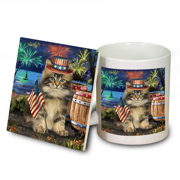 4th of July Independence Day Firework Maine Coon Cat Mug and Coaster Set MUC54047
