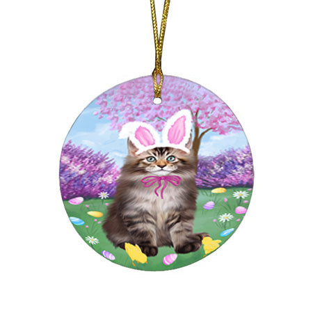 Easter Holiday Maine Coon Cat Round Flat Christmas Ornament RFPOR57320