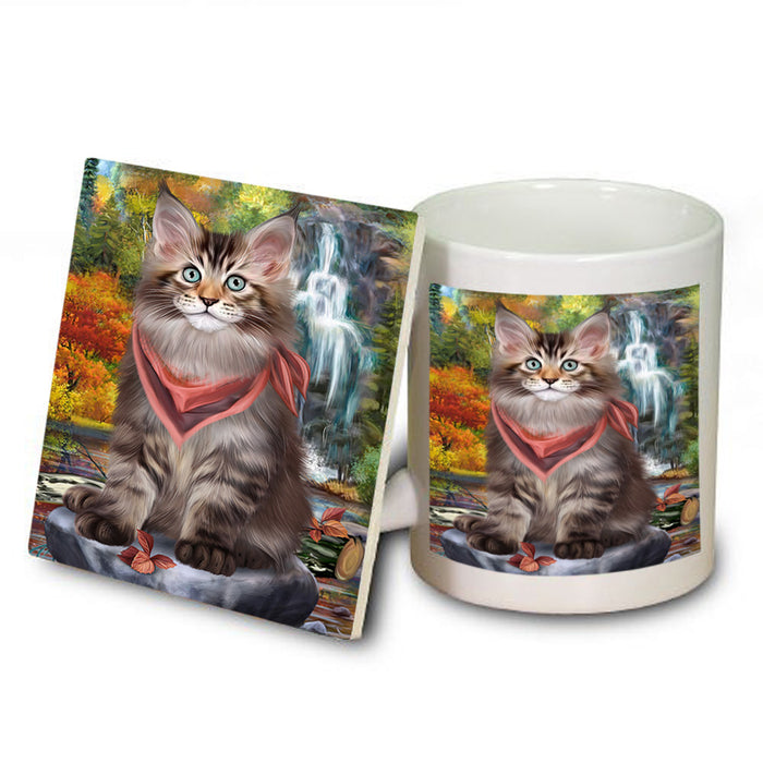 Scenic Waterfall Maine Coon Cat Mug and Coaster Set MUC51909