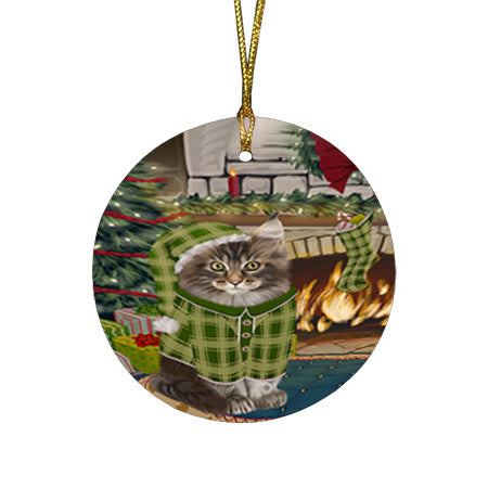 The Stocking was Hung Maine Coon Cat Round Flat Christmas Ornament RFPOR55715