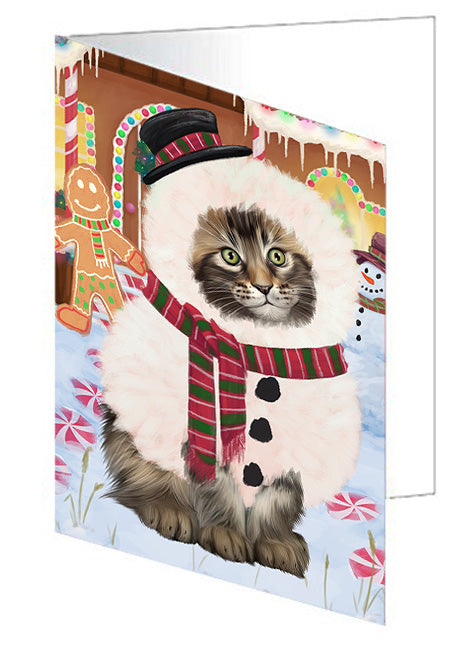 Christmas Gingerbread House Candyfest Maine Coon Cat Handmade Artwork Assorted Pets Greeting Cards and Note Cards with Envelopes for All Occasions and Holiday Seasons GCD73862
