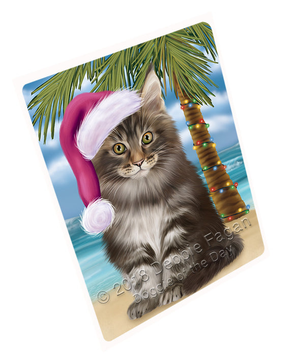 Summertime Happy Holidays Christmas Maine Coon Cat on Tropical Island Beach Large Refrigerator / Dishwasher Magnet RMAG88308