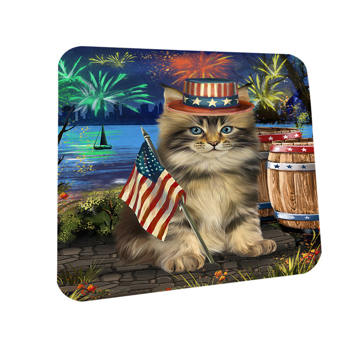 4th of July Independence Day Firework Maine Coon Cat Coasters Set of 4 CST54013
