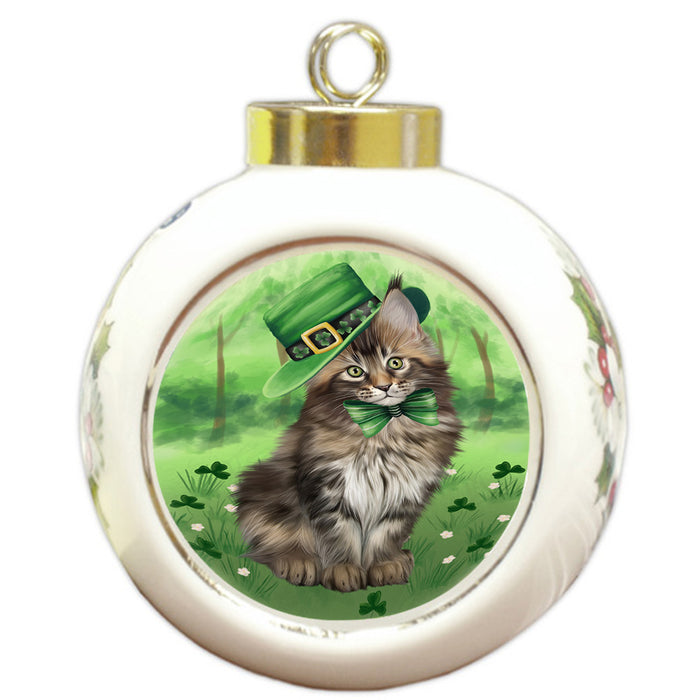 St. Patricks Day Irish Portrait Maine Coon Cat Round Ball Christmas Ornament RBPOR58150