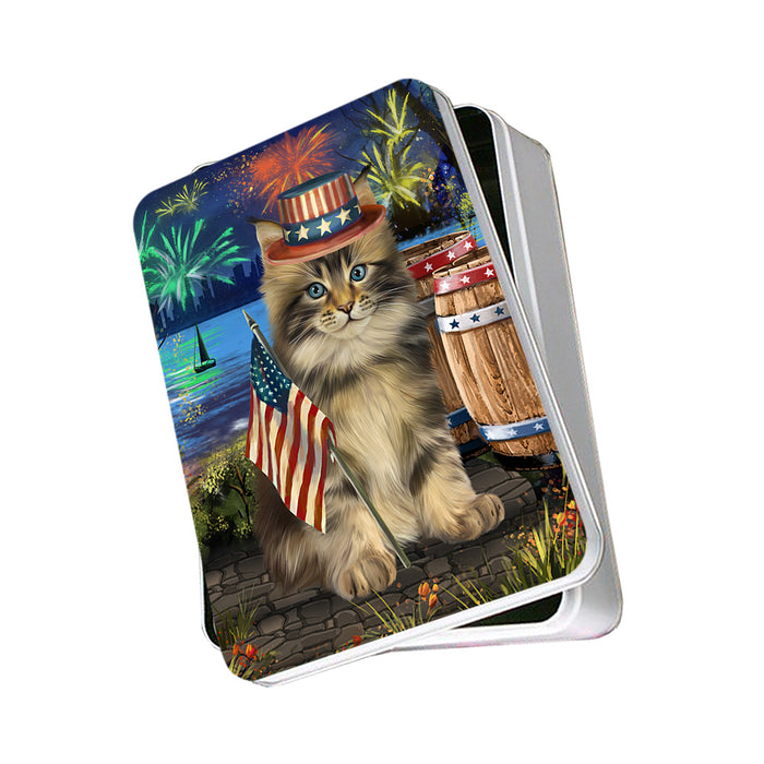 4th of July Independence Day Firework Maine Coon Cat Photo Storage Tin PITN53998