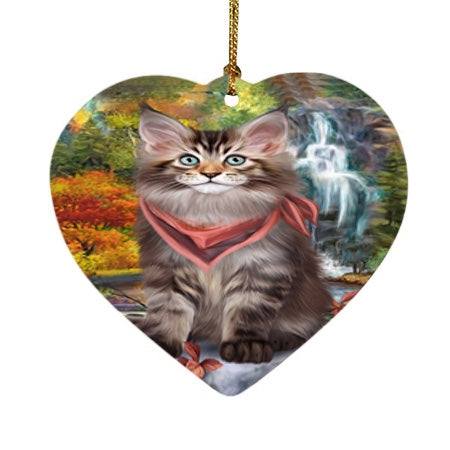 Scenic Waterfall Maine Coon Cat Heart Christmas Ornament HPOR51917