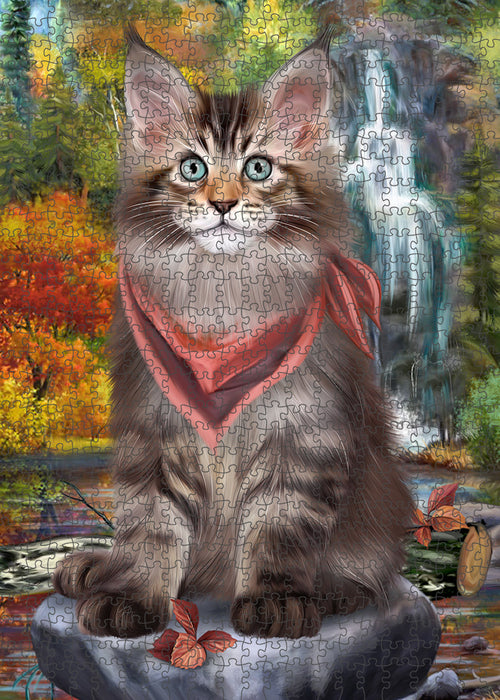 Scenic Waterfall Maine Coon Cat Puzzle with Photo Tin PUZL59838