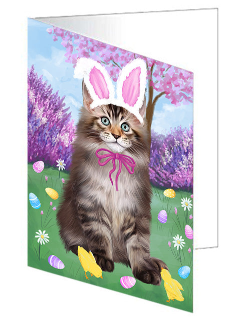 Easter Holiday Maine Coon Cat Handmade Artwork Assorted Pets Greeting Cards and Note Cards with Envelopes for All Occasions and Holiday Seasons GCD76271