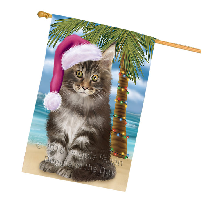 Summertime Happy Holidays Christmas Maine Coon Cat on Tropical Island Beach House Flag FLG54769