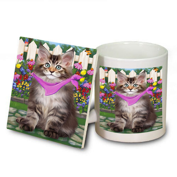 Spring Floral Maine Coon Cat Mug and Coaster Set MUC52210