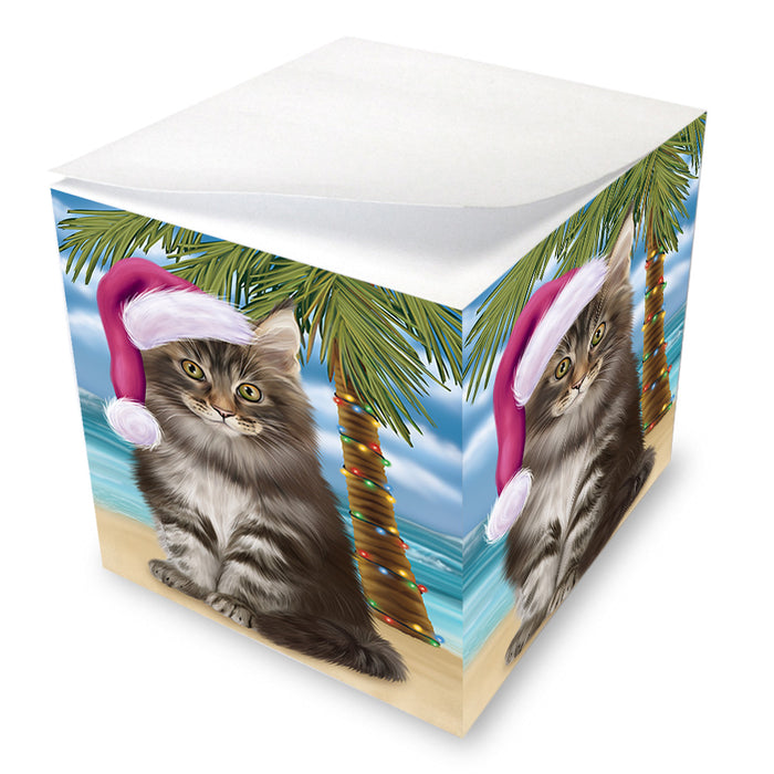 Summertime Happy Holidays Christmas Maine Coon Cat on Tropical Island Beach Note Cube NOC56089