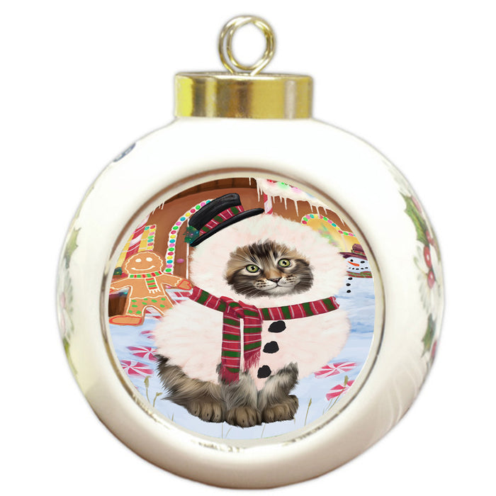 Christmas Gingerbread House Candyfest Maine Coon Cat Round Ball Christmas Ornament RBPOR56805