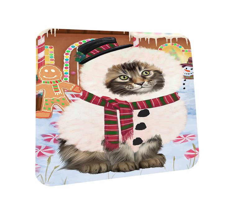 Christmas Gingerbread House Candyfest Maine Coon Cat Coasters Set of 4 CST56407