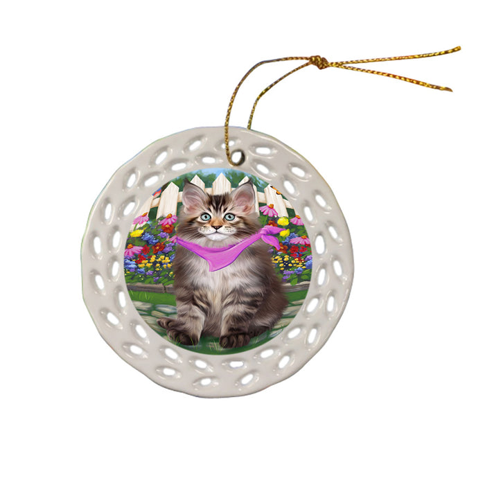 Spring Floral Maine Coon Cat Ceramic Doily Ornament DPOR52270