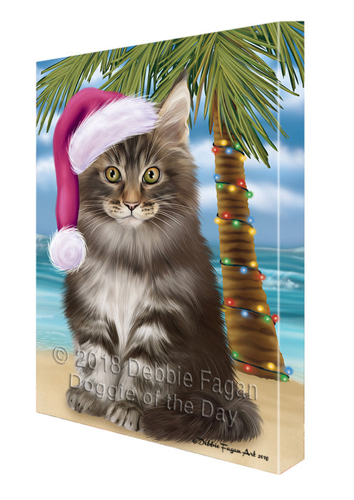 Summertime Happy Holidays Christmas Maine Coon Cat on Tropical Island Beach Canvas Print Wall Art Décor CVS108989