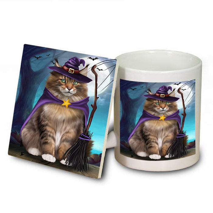 Happy Halloween Trick or Treat Maine Coon Cat Mug and Coaster Set MUC54499