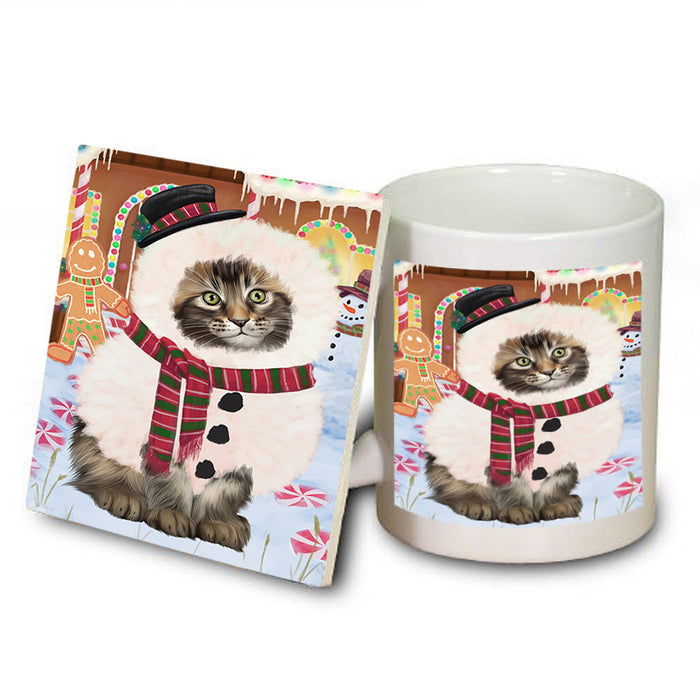 Christmas Gingerbread House Candyfest Maine Coon Cat Mug and Coaster Set MUC56441